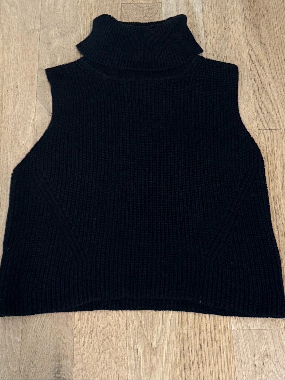 French Connection Black Ribbed Sleeveless Turtleneck Vest